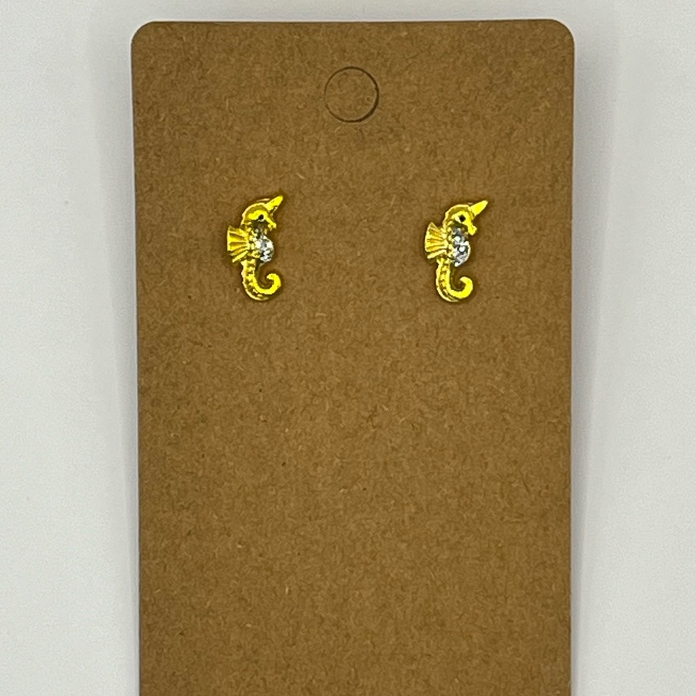 Gold shiny seahorse stud earrings